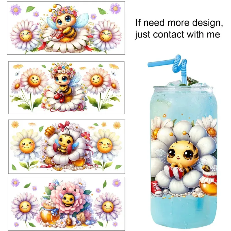 Cute Little Bee Baby easy peel waterproof Party DIY Decals 3D transfers uvdtf tumbler seal stickers 16oz uv dtf cup wraps