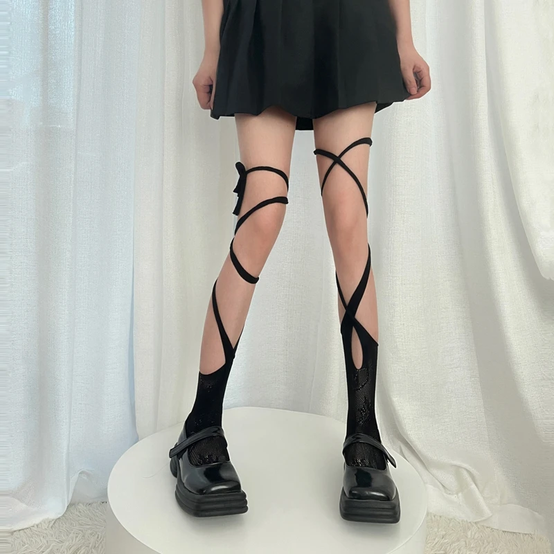 Calzini alti alla coscia in pizzo estivo calze a fasciatura irregolari trasparenti per donna Lady Teen Girls Lolita Harajuku stile giapponese