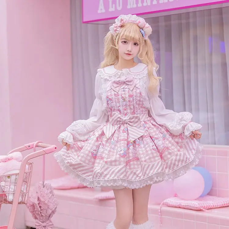 

Sanrio мультфильм Cinnamoroll Kuromi платье Лолиты Kawaii My Melody кружевное платье с бантом платье принцессы Хэллоуин Рождество женский подарок