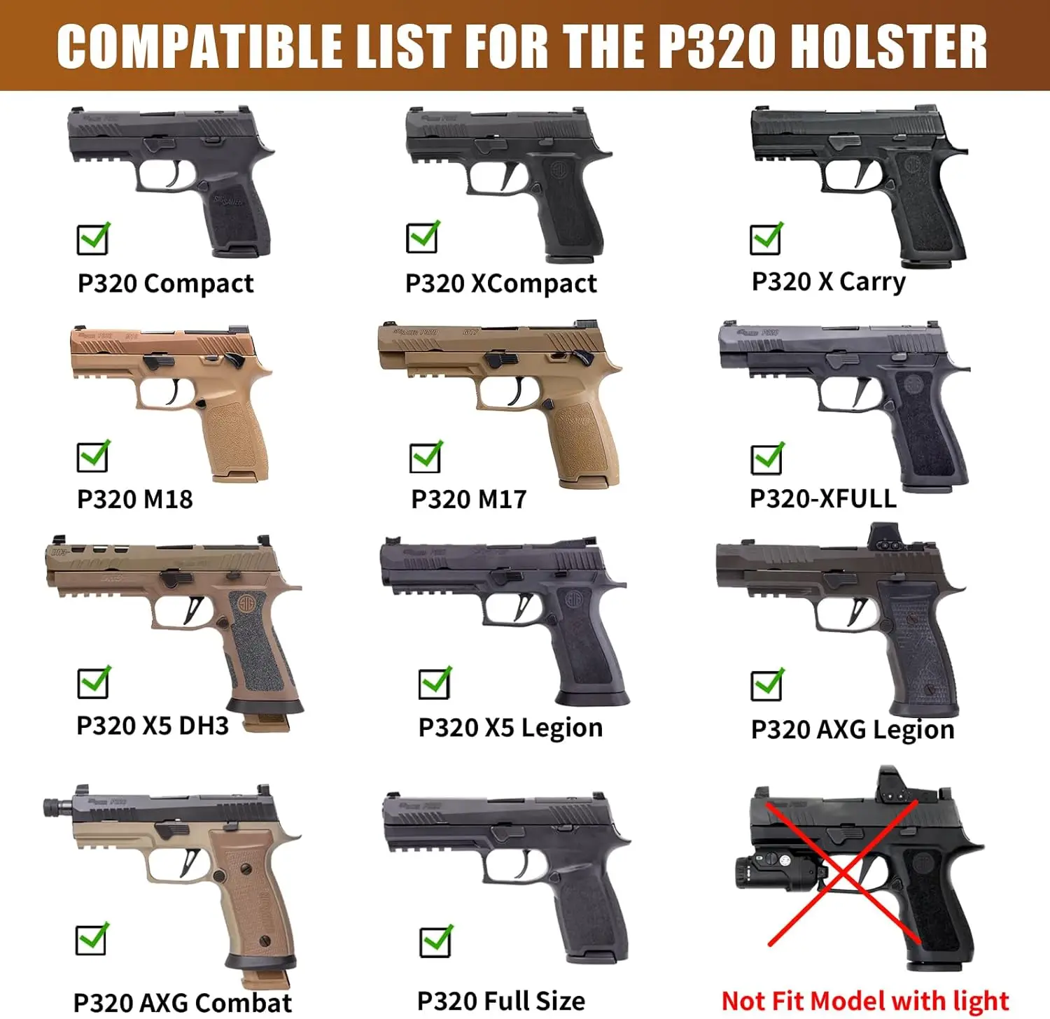 For Sig P320 Compact,XCompact,X-Carry,M18,M17,Full-Size,XFive Legion/DH3,AXG,IWB Kydex Right-Hand Holster,Inside Conceal Carry