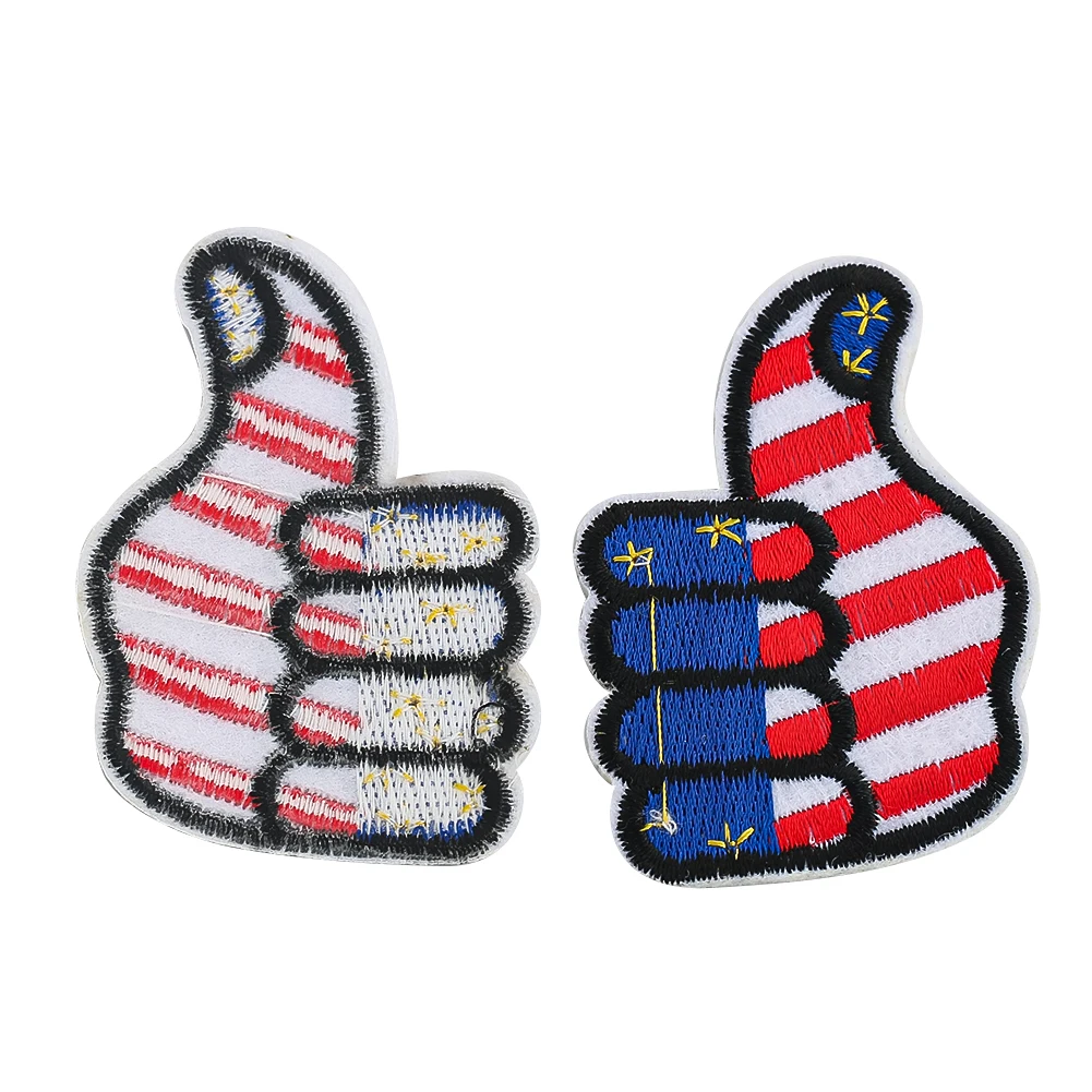 2pcs USA Flag Praise Gesture Embroidery Patch Iron On Sew Applique for Clothing Jackets Jeans Backpacks Hats DIY Craft Accessory