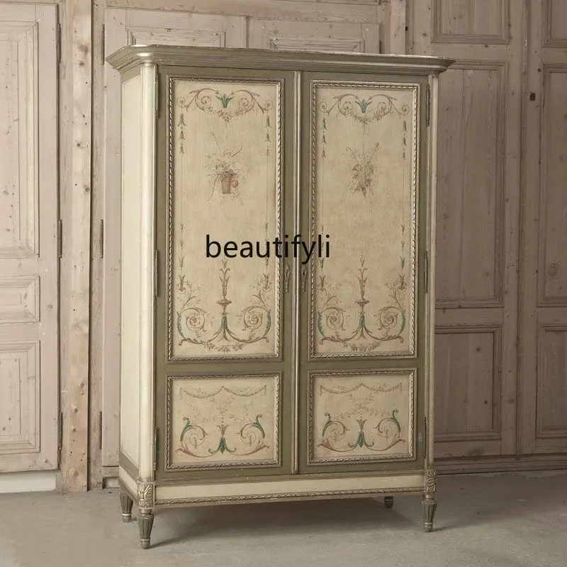 

Painted Wardrobe American Style French Style Vintage Solid Wood Wardrobe Antique Light Luxury Wardrobe