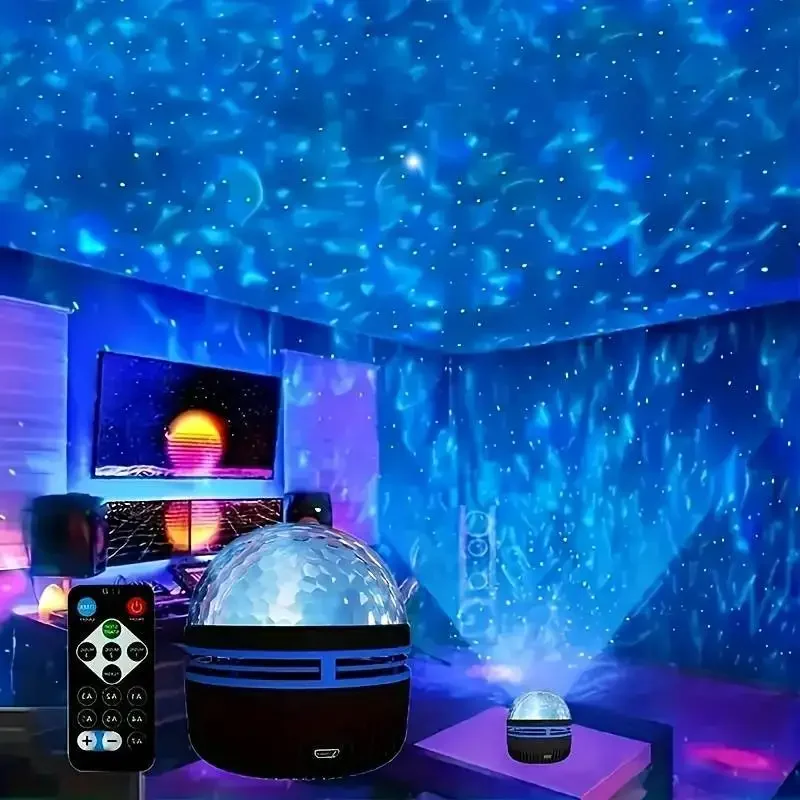 

Галактический проектор Aurora RGB 5 В, ночные огни, автоматический вращающийся звук, активируемый DMX, пульт дистанционного управления, украшения для домашнего кинотеатра