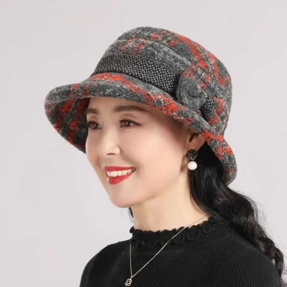 Warm Tweed Knit Hat Fashion Breathable Headdress Bucket Cap Dome Vintage Fisherman Hat Women