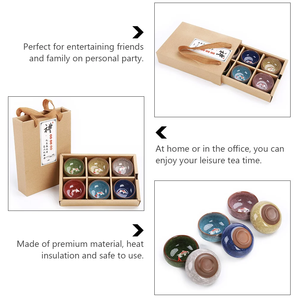 

6Pcs Ceramic Fish Tea Cup Set Unique Elegant Ice Crackle Teaware Perfect for Party Gift Home Office Drinking Cups Teapot Set