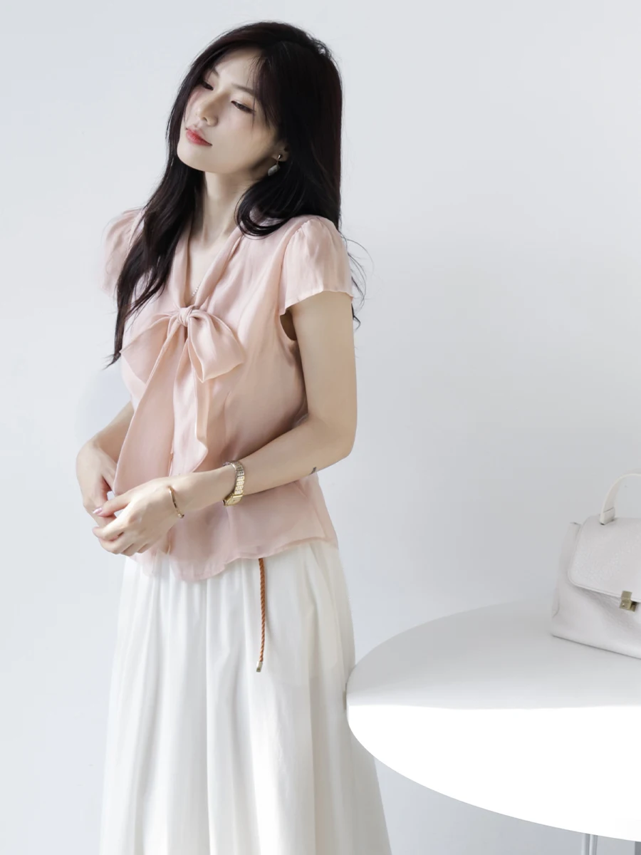 

Удобный топ с узловым дизайном и короткими рукавами, универсальный, элегантный, летний, новинка, женская футболка MZOMXO