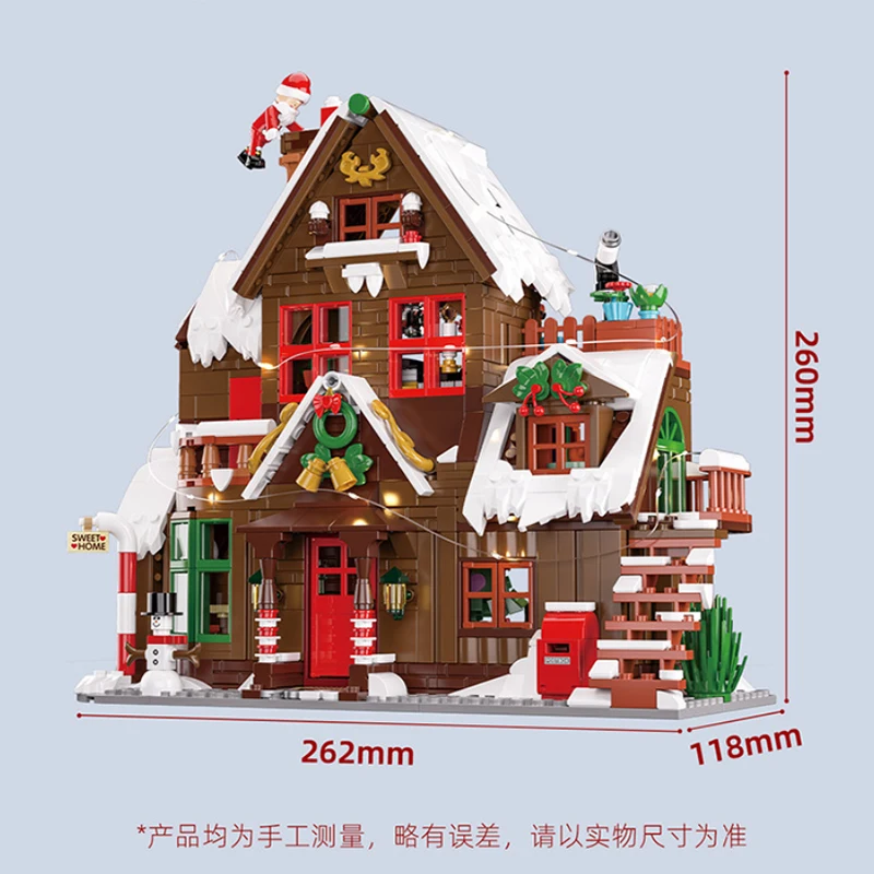 Weihnachten Holzhaus Modell Bausteine mit Lichtern Stadt Straße Szene Architektur Serie Montage Ornamente Spielzeug Kind Geschenk