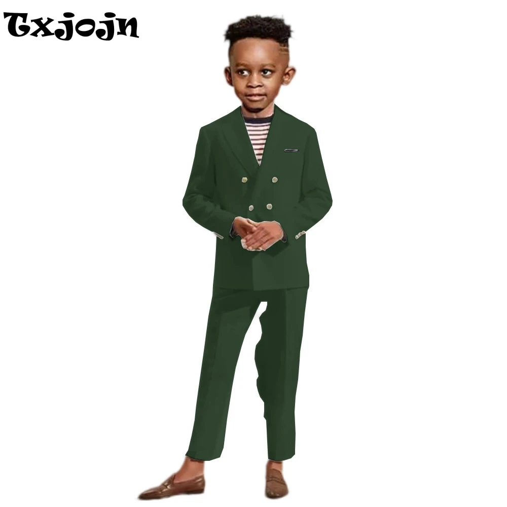 

Double Breasted Kids Formal Suit Set 2 Pieces Jacket Pants Handsome Boys Solid Suits Wedding Guest Outfit Performance Tuxedo