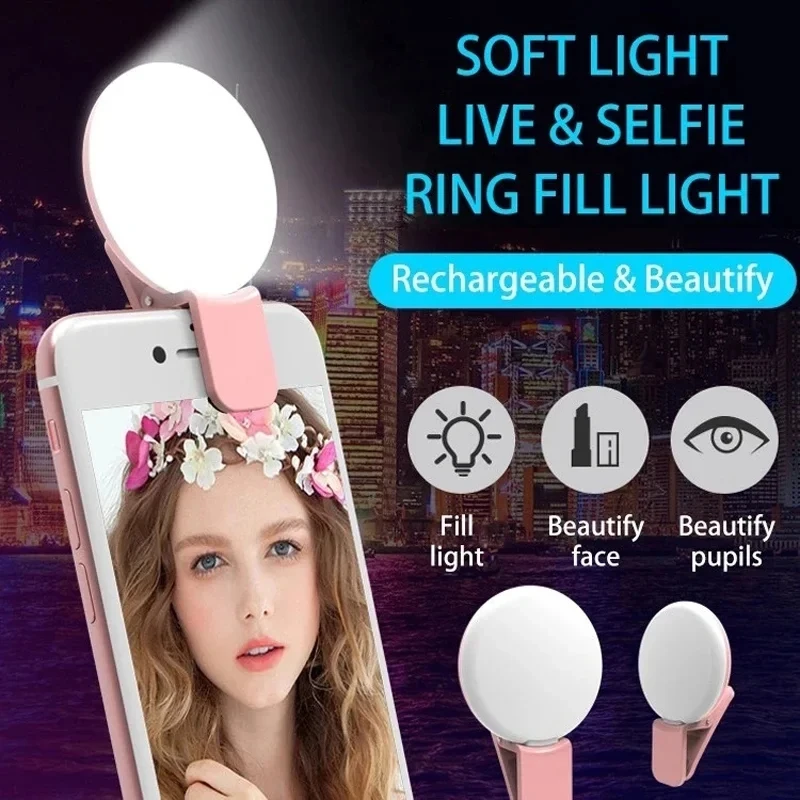 Pocket LED Selfie Light for IPhone Samsung IPad Laptop Mini Ring Flash Fill Light Video Photo Ringlight Photography Clip Lamp