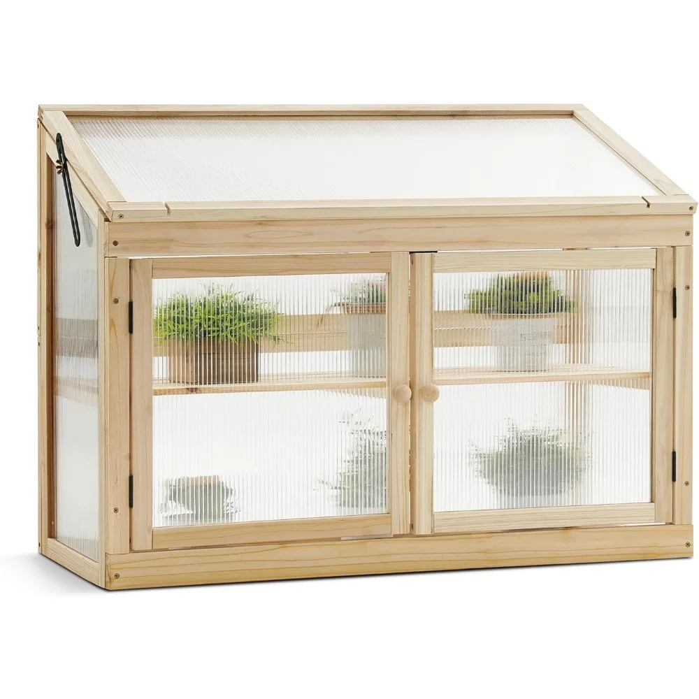 

Двухуровневая деревянная теплица с холодным каркасом для садоводства с защитой полки для кашпо (натуральная отделка)