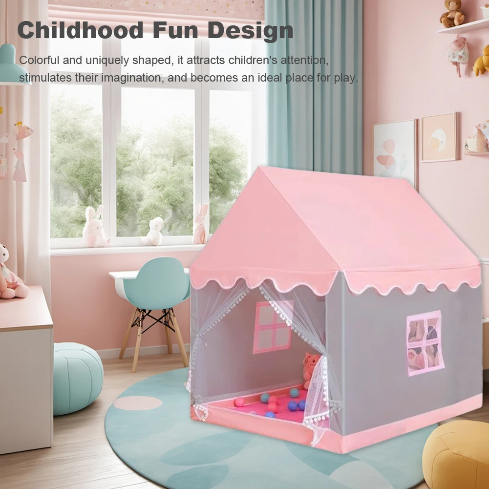 Large Children Toy Tent Folding Kids Tent Baby Play House Girls Pink Princess Castle for Indoor Outdoor Game Party Birthday Gift