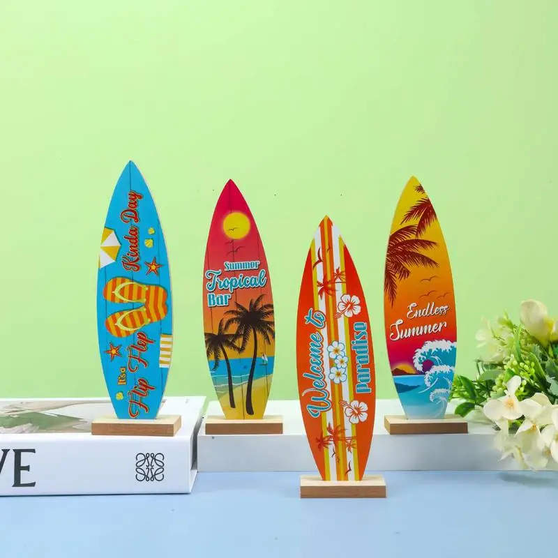 Surfboard Ornaments Sea Surfboard Summer Beach Ocean Theme Decorative Board Desktop Ornaments Wooden Crafts Holiday Decor