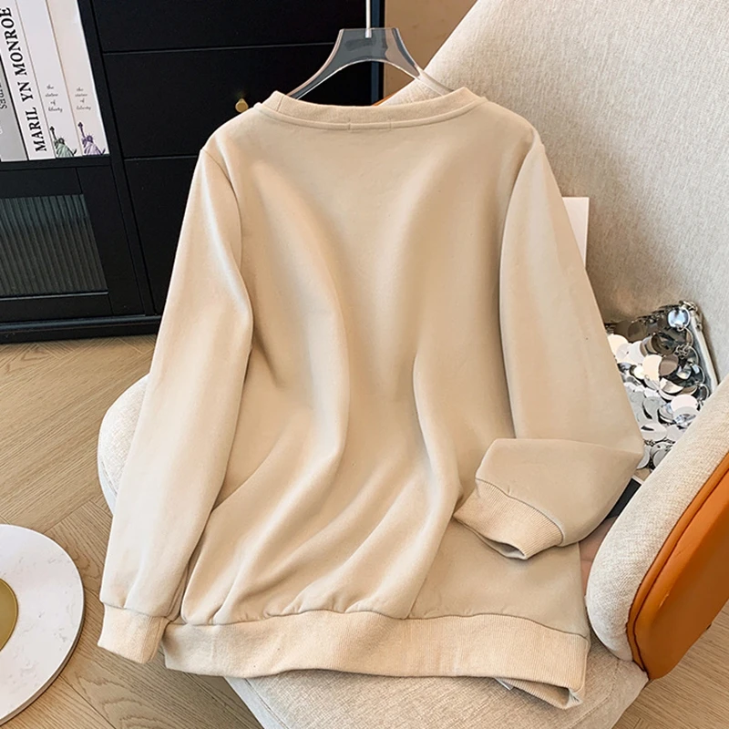 150kg large size  women's fashion round neck printing Joker sweater Spring and Autumn new long-sleeved loose cover top.