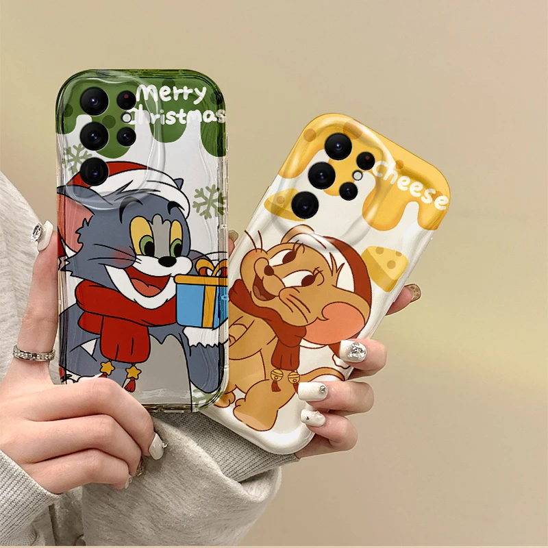 New T-Tom And J-Jerry Christmas Phone Case For Samsung Galaxy S25 S24 S23 S22 Ultra Plus S24 FE A73 A72 A55 A54 Shockproof Cover