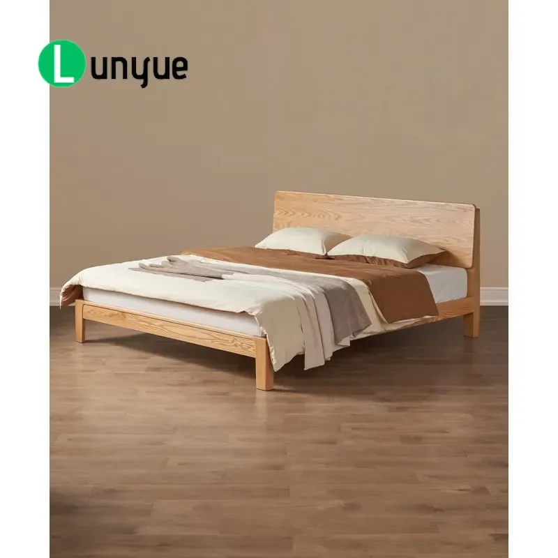 P4017 Custom Solid Wood Bed Modern Red Oak All Wood Frame Bedroom Furniture with Custom Logo