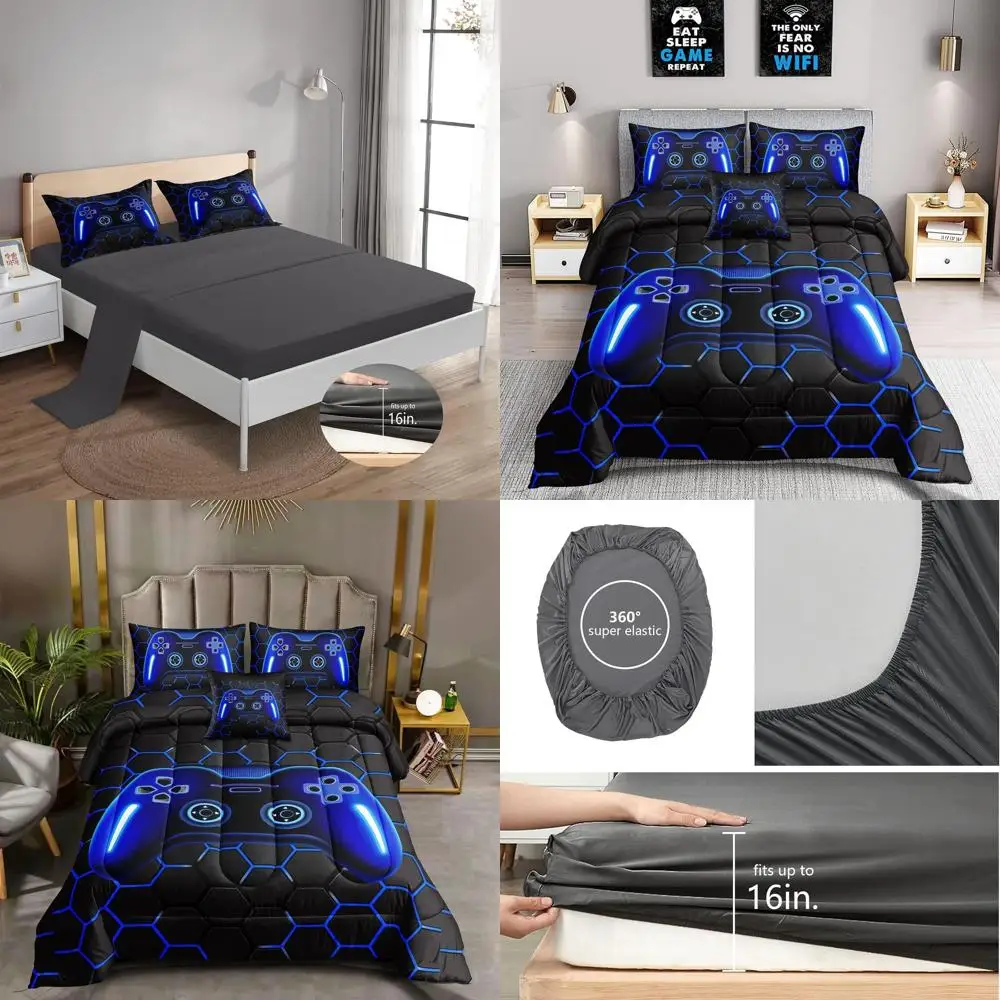 

Gaming-Themed Bedding Set for Boys & Adults - Queen Size Comforter with Sheets and Pillowcases, DJTH5025Queen