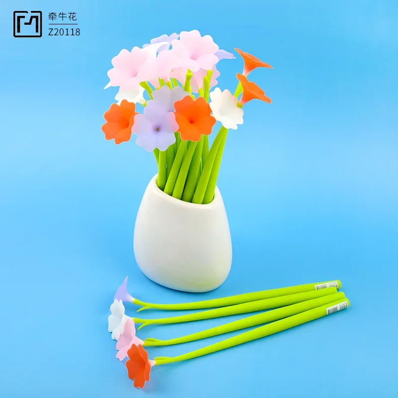48PCS Cute Morning Glory Flower Shaped Neutral Pen Exam Office Signature Pen Student Stationery
