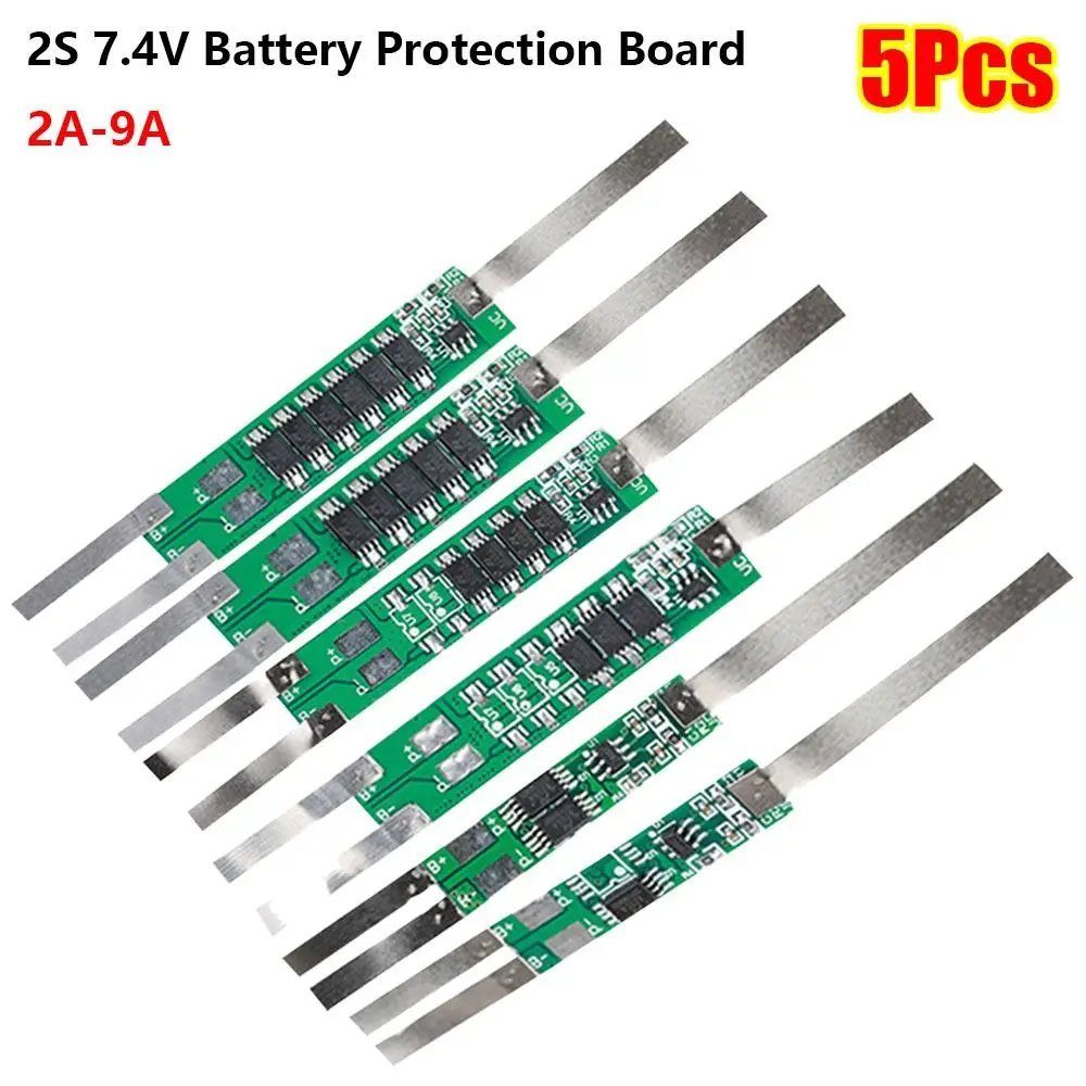 5Pcs 2S 7.4V Battery Protection Board 2A-9A Multi-Current 0-50℃ Operating Temp BMS 18650 Li-ion Protection Module
