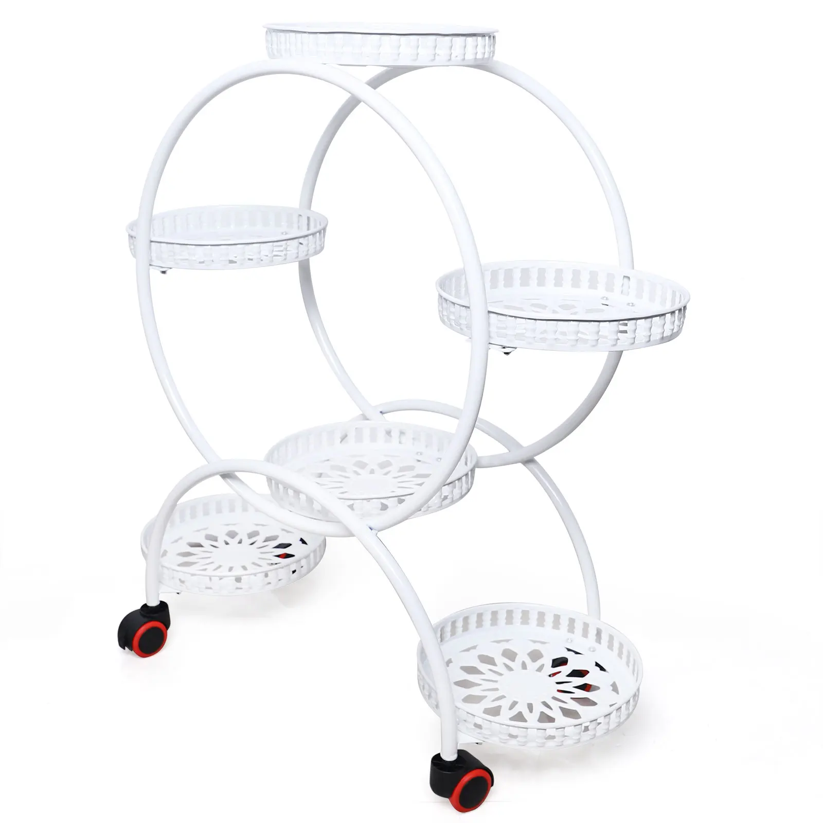 Metal Plant Stand para interior e exterior, Flower Rack com roda, varanda e quarto, 6 suportes em vasos