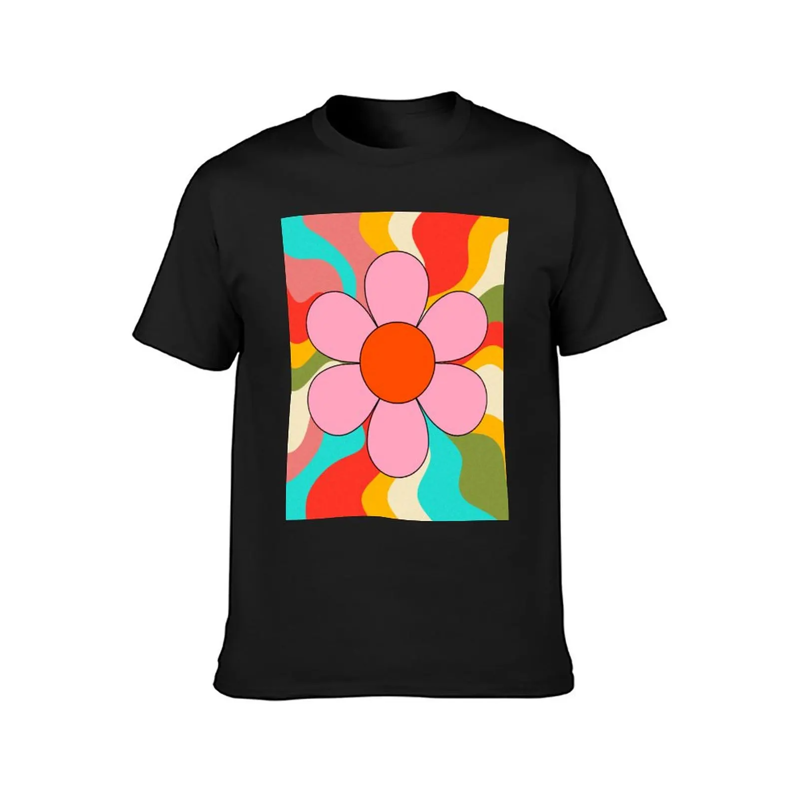 Vivid Retro Colors With Pink Flower T-Shirt oversizeds new edition funnys Men's t-shirt