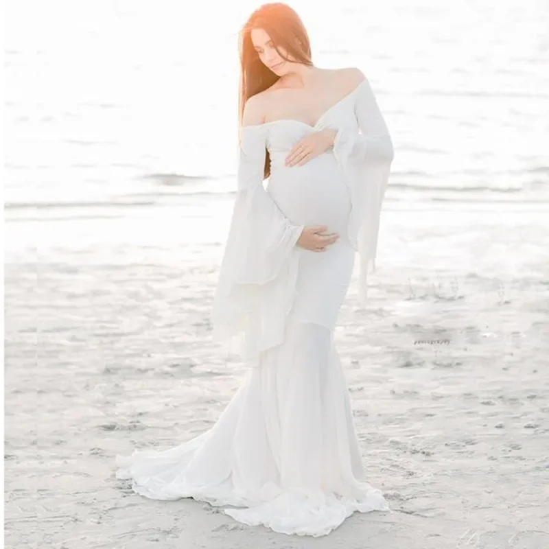 

Silk Maternity Dress Photography Long Dress Slash Neck Satin Baby Shower Dresses Pregnancy Dress For Photo Shoot