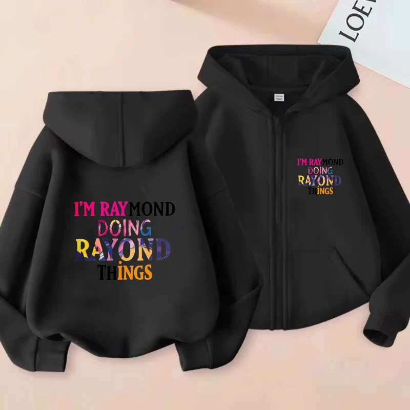 

Men's Hooded Jacket Black I'm Bay'ond Doing Bay'ond Things Rainbow Print Casual Streetwear Sweatshirt for Daily Wear and Outdoor