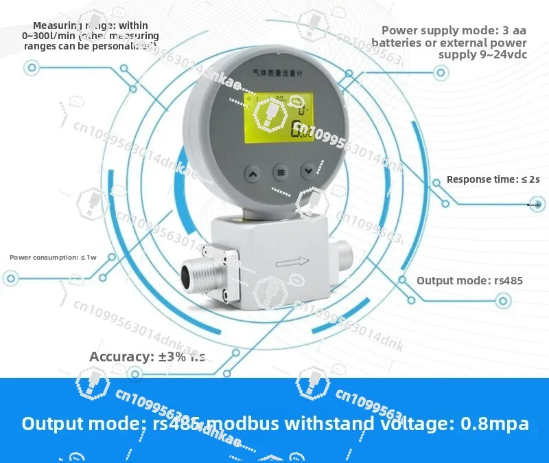 Digital Display Micro Gas Mass Flowmeter Compressed Air Nitrogen Oxygen 485 Remote Flow Meter AMS2106