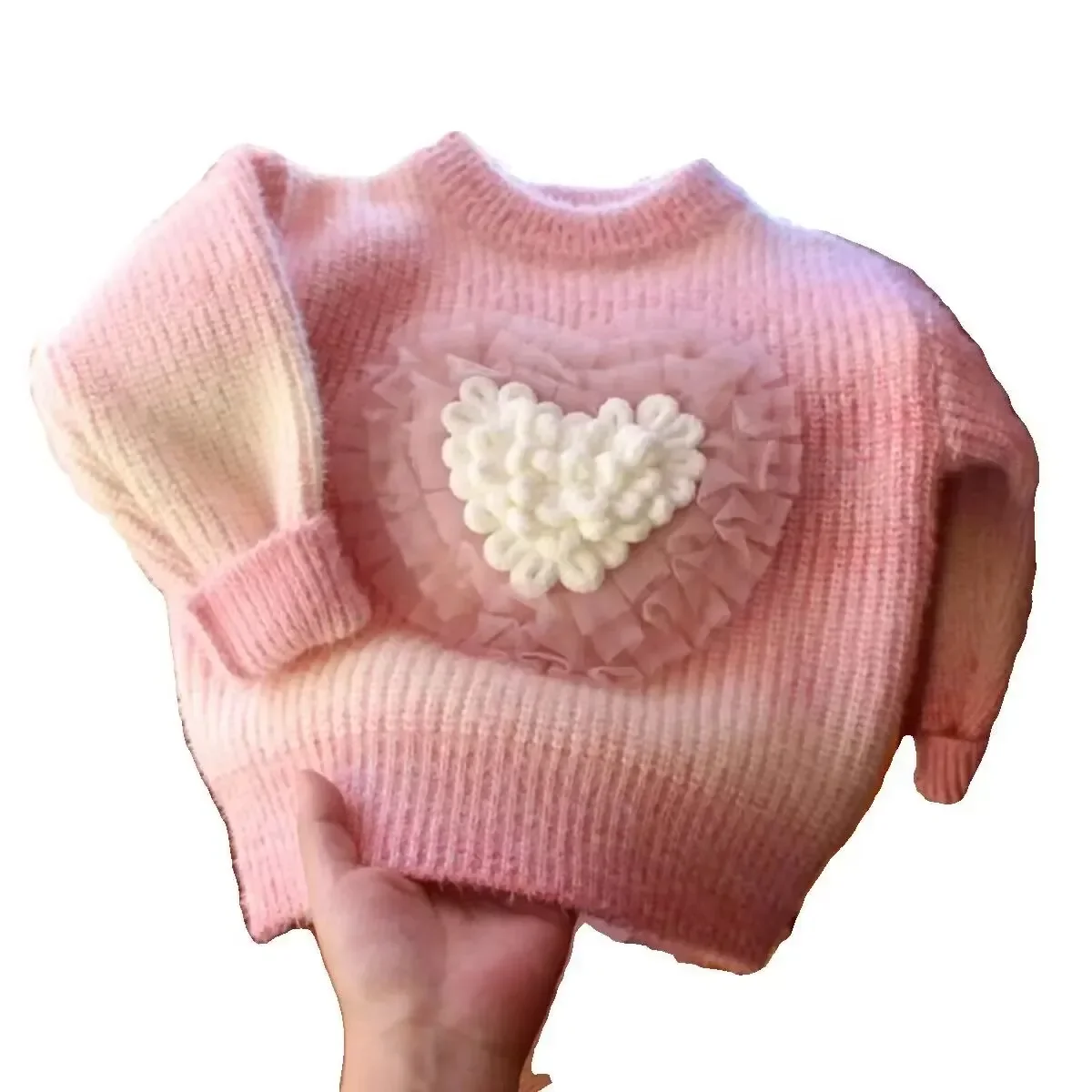 

Autumn/Winter New Girl's Love Mink Plush Knitted Bottom Sweater Kids Baby Knitted Top Children's Sweater