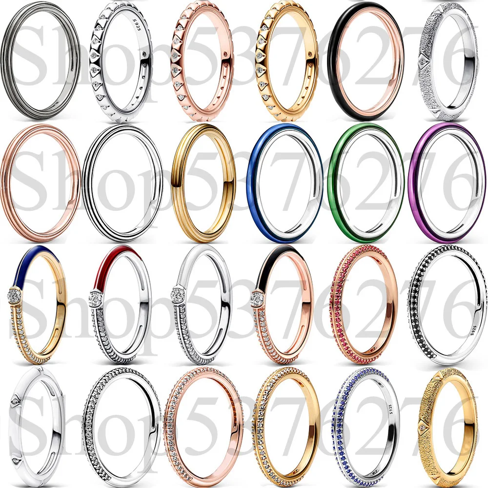 

925 Sterling Silver ME Texture Stones Enamel Pyramids Pavé Blue Red Black White Dual Fashion Ring For Women Gift DIY Jewelry