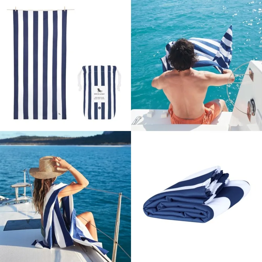 

Beach Towel - Quick Dry, Sand Free - Compact, Lightweight - 100% Recycled - Includes Bag - Cabana - Navy - Large (160x90cm, 63x35)
