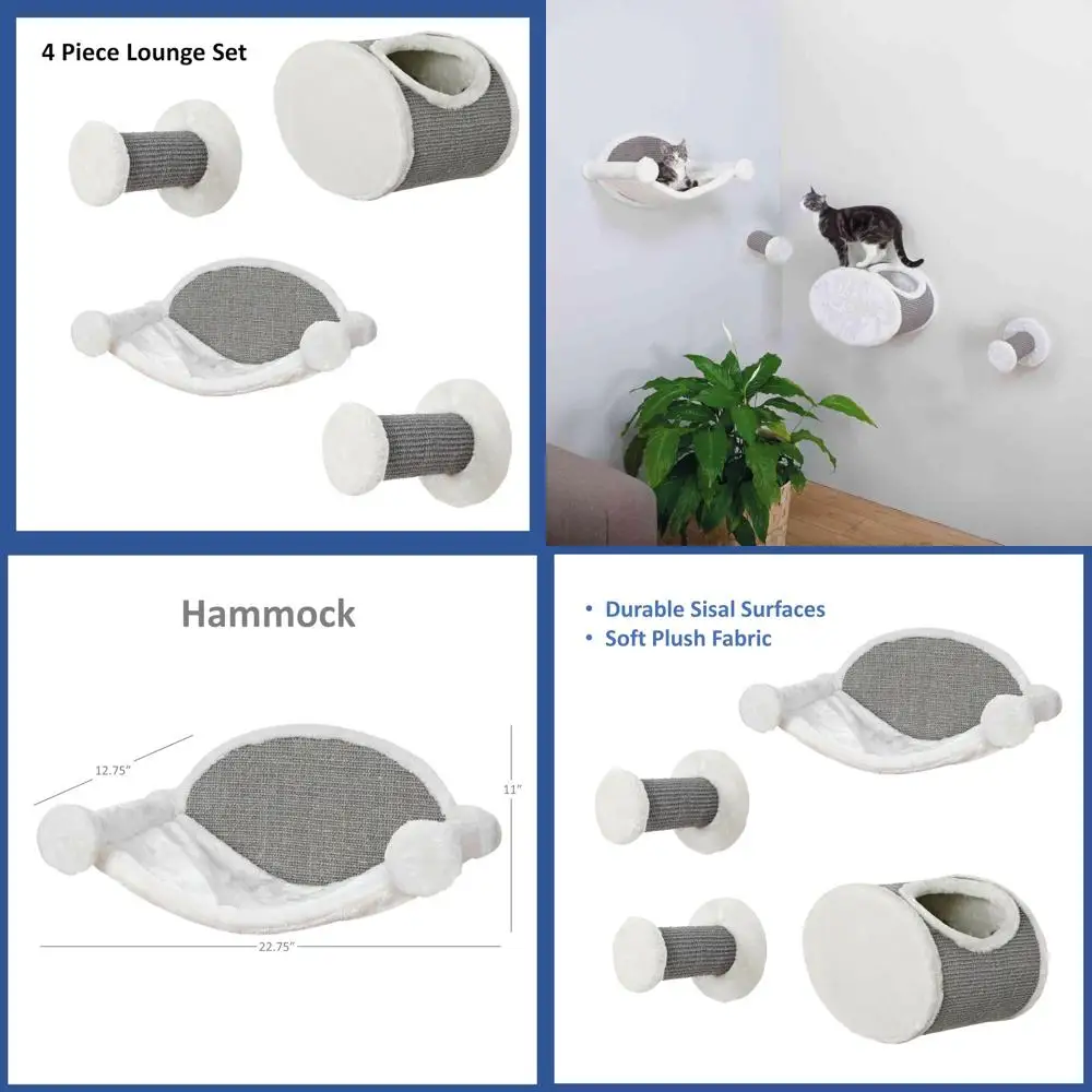 

Wall-Mounted Cat Lounge with Hammock, Climbing Shelves, and Sisal Steps - Gray, 18.75 x 11 x 11.25 inches