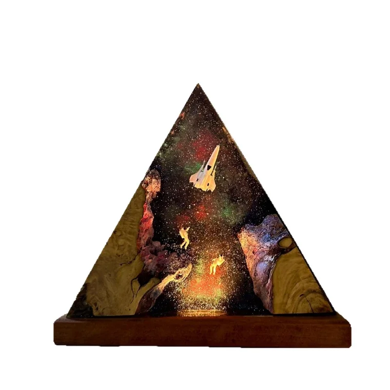 

Spaceship Galaxy Resin Night Light Astronaut Rocket Theme, Design Starry Sky Wood Light Creative