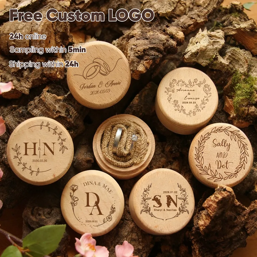 

1PCS Free Personalized Engagement Ring Box Wooden Ring Box for Wedding Custom Proposal Engraved Ring Bearer Anniversary Gifts