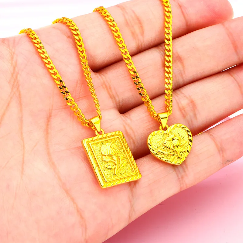 

Luxury 24K 9999 Pure Gold real gold Women's Love Rose Flat Necklace Rose Necklace