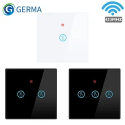 GERMA Smart Home Wireless Touch Switch Led Light Lamp 433MHZ Remote Control Glass Screen Wall Panel Button 1 2 3 Gang On Off