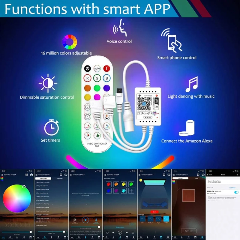 Wifi Smart RGB Music Controller For LED Strip Light + Infrared Remote Control 24 Keys Wireless For Color Strip Lights