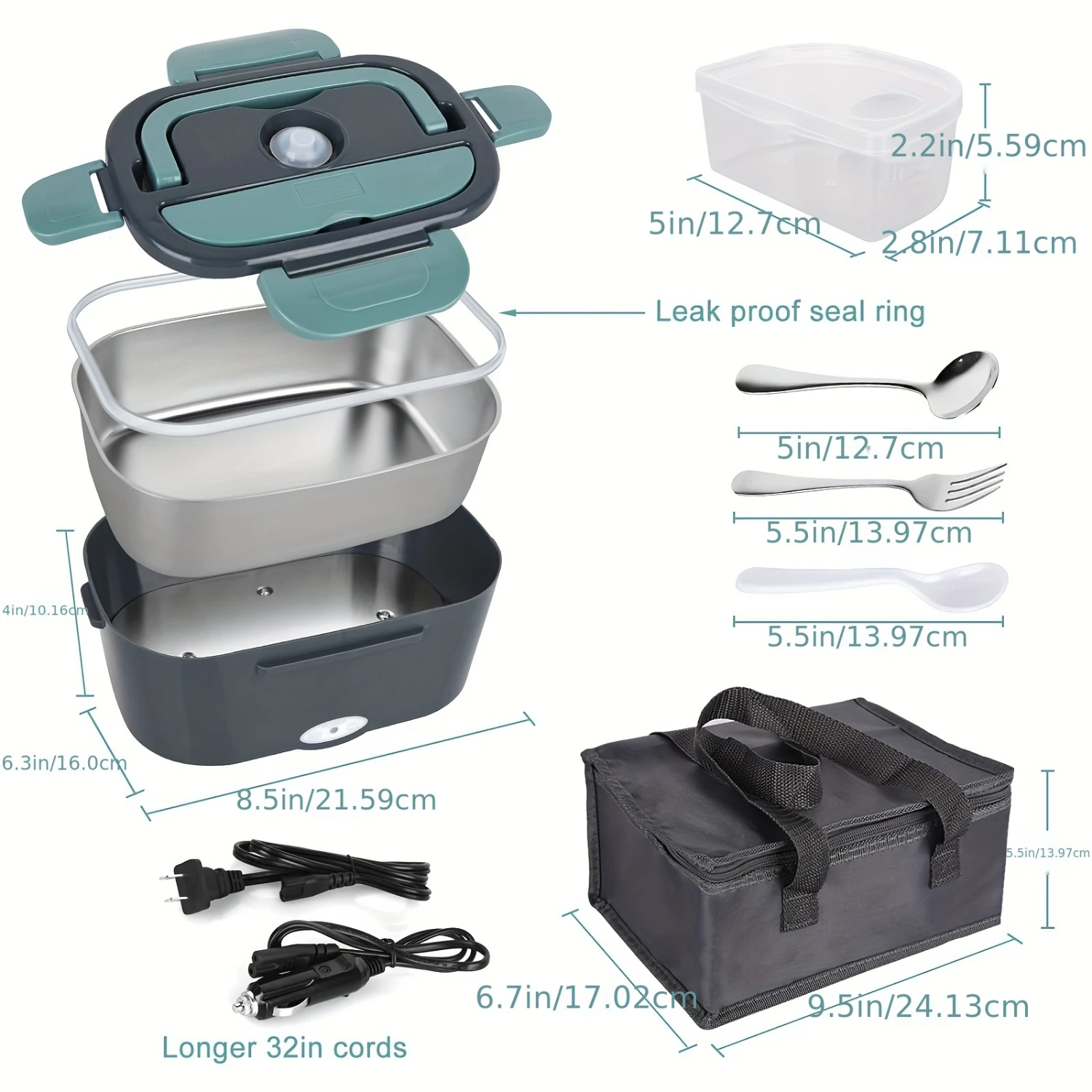 Portable  Lunch Box With Leak-Proof Removable Stainless Steel Container - Ideal For Car, , And Truckers - 60W, 1.5L Capacity, Co