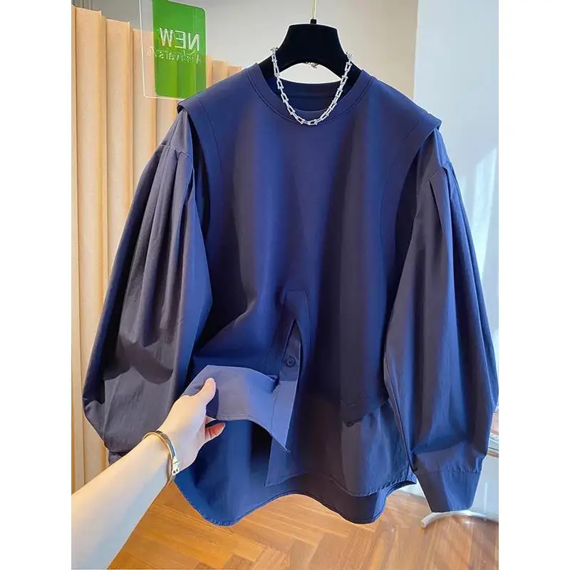 

Свободная толстовка с длинными рукавами для весны и осени, с эффектом двухслойности, в стиле пэчворк, повседневная, износостойкая, молодежная, модная