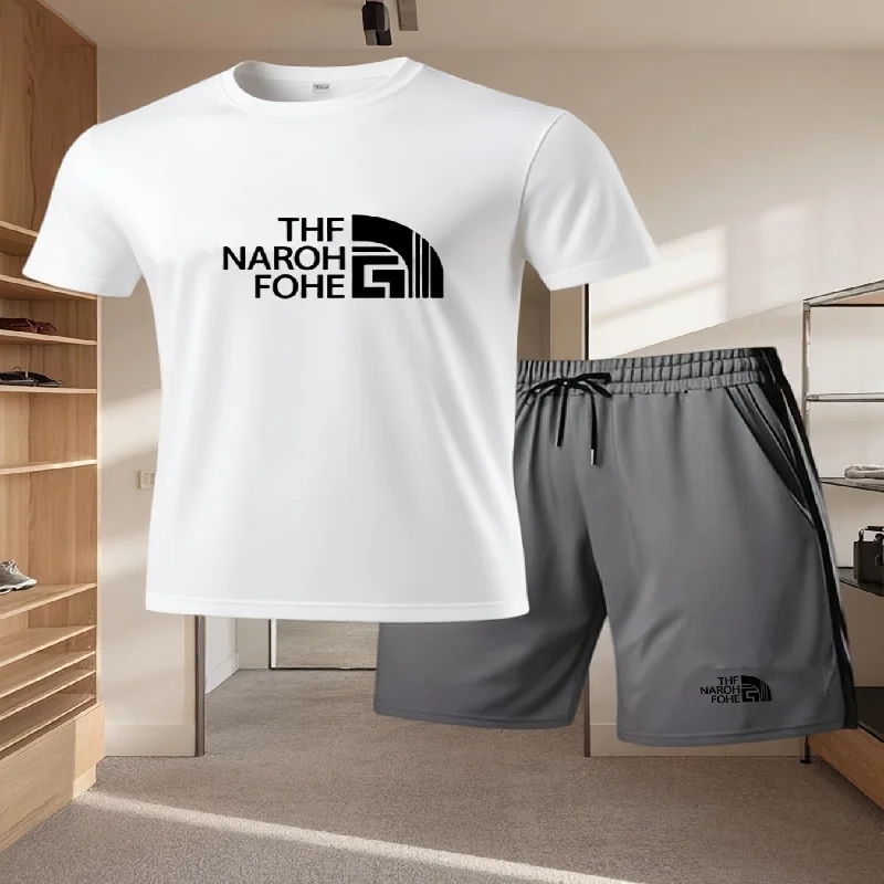

Модный летний мужской повседневный комплект: футболка с коротким рукавом и шорты, дышащий спортивный костюм из 2 предметов с круглым вырезом