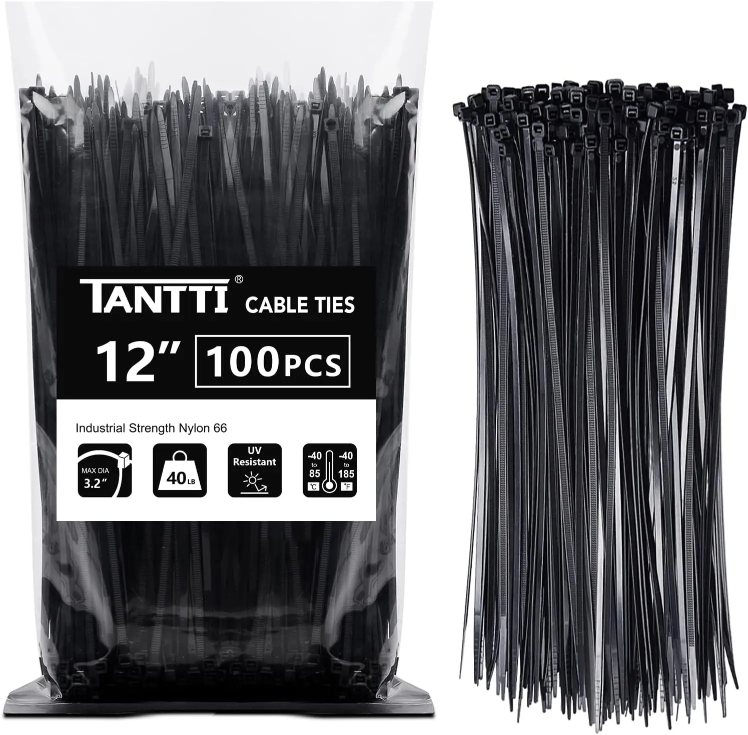 Indoor and Outdoor Use, Plastic Material, Black Color, 40lb Tensile Strength for Cable Ties