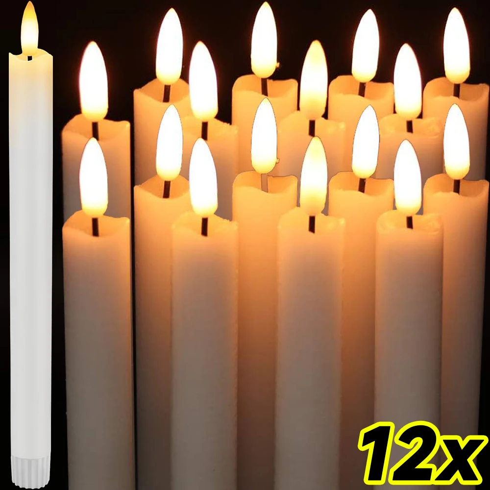 

1/12Pcs LED Taper Candle Flickering Flameless Battery Powered Pointed Dinner Long Candles for Birthday Wedding Christmas Decor