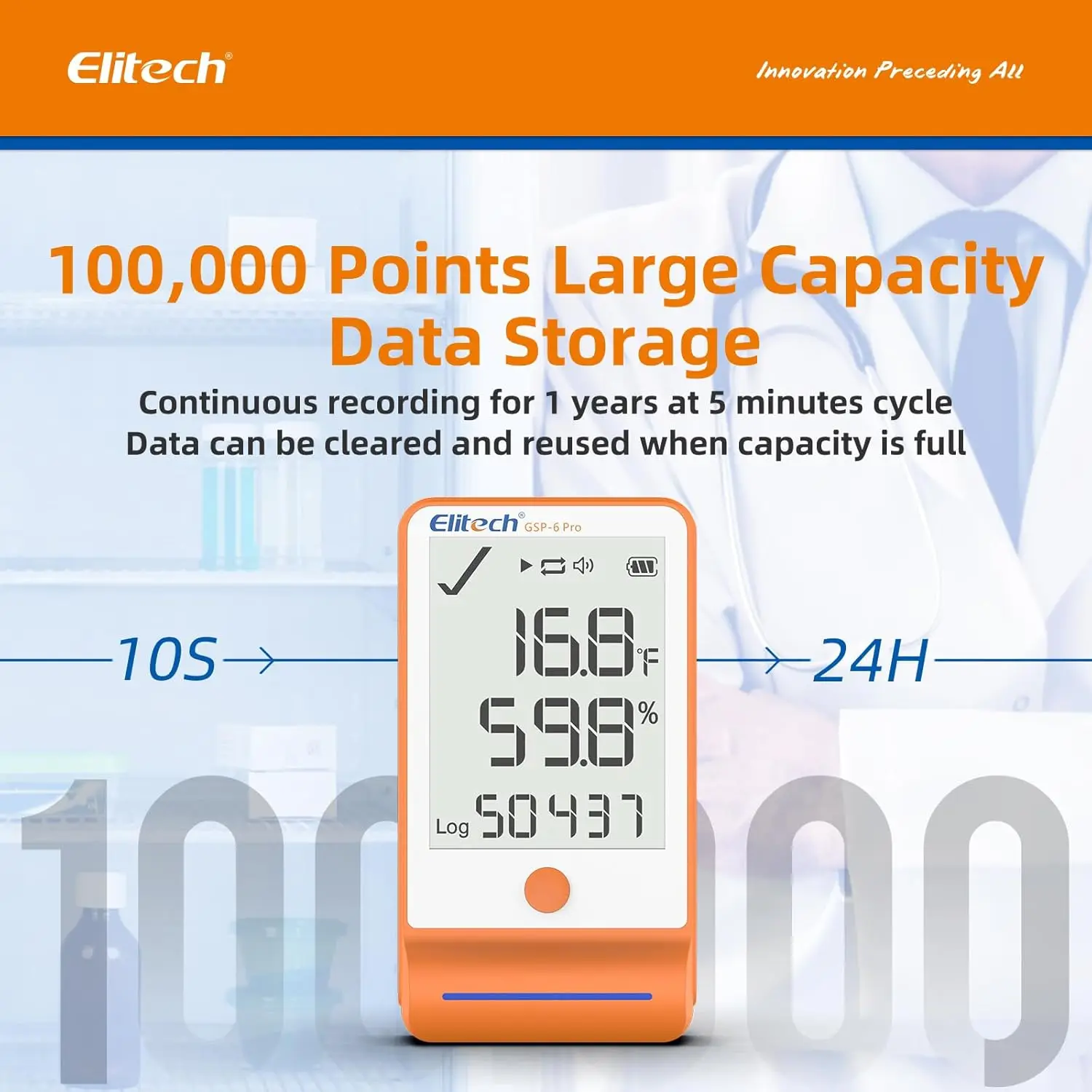 HEDAO Elitech for Digital Temperature Data Logger GSP-6Pro-TLE MAX/MIN/AVG/Humidity PDF/CSV Export for Pharmacy/vac cine