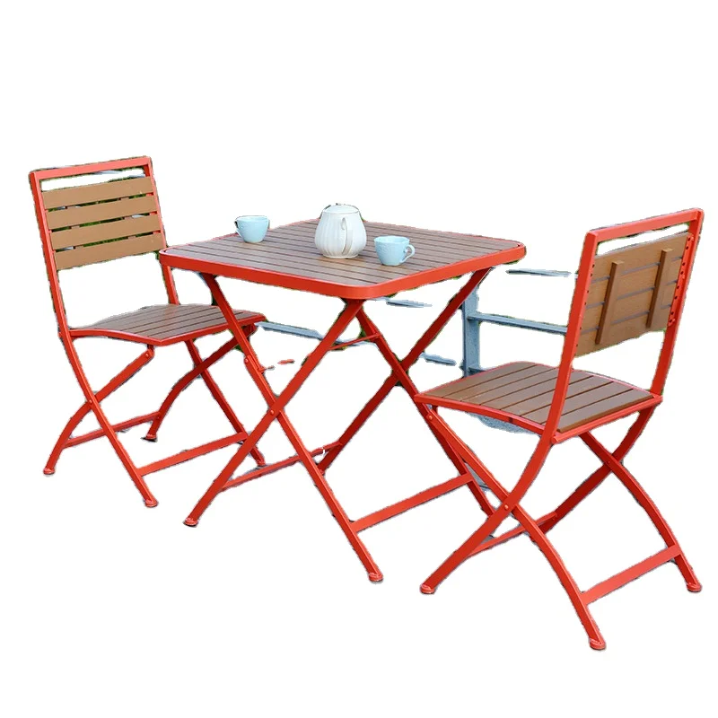 Garden leisure tables and chairs three-piece outdoor camping field leisure wrought iron folding plastic wood tables and chairs