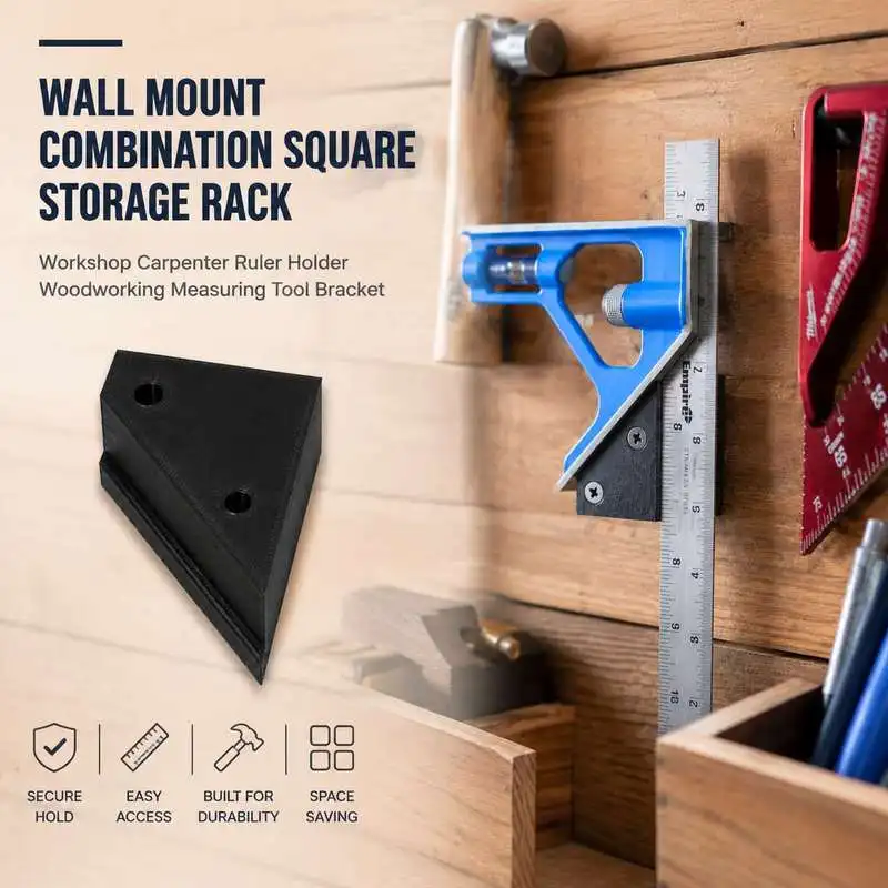 Workshop Wall Hanging Combination Square Holder Space Saving Woodworking Measuring Ruler Storage Bracket