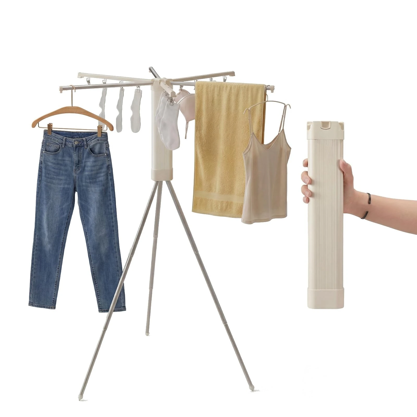 Foldable Clothes Drying Rack Tripod Clothes Rack with Clips Heavy Duty Laundry Rack Portable Clothing Racks for Travel,Hotel