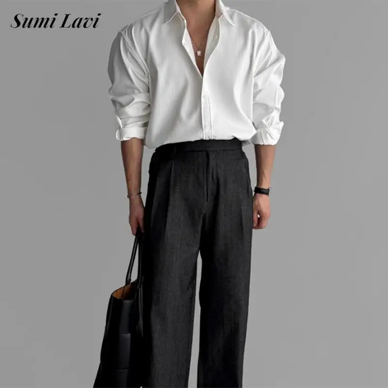 

Outdoor Casual Men's Long Sleeve Cardigans Spring Autumn Fashion Textured Buttoned Shirts Trendy Mens Solid Color Shirt