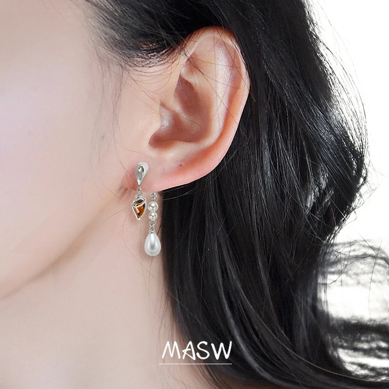 MASW Original Design Popular Style Front With Back Simulated Glass Pearl Dangle Drop Earrings For Women Jewelry Party Gift