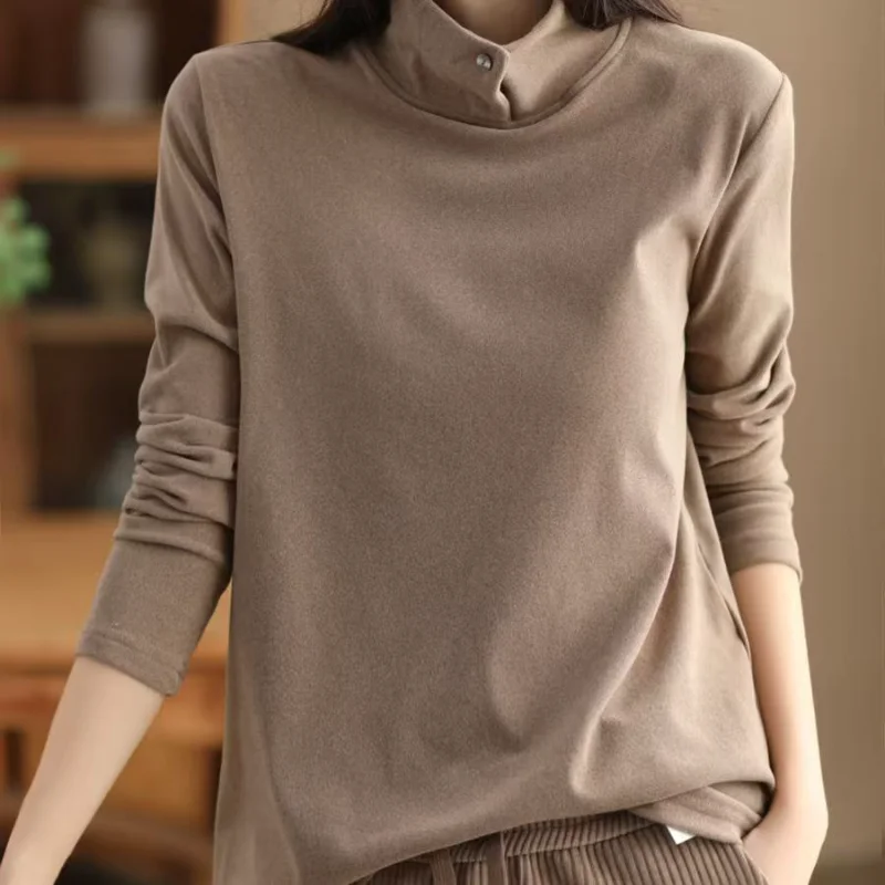 เสื้อสเวตเชิ้ตผ้าริบเดอร์ลอนสำหรับผู้หญิง ให้ความอบอุ่นด้วยผ้าฟลีซหนานุ่ม สวมใส่สบาย สไตล์ลำลอง ใช้ได้หลากหลาย คอปกพับได้ คอตั้ง แบบสวมสองทาง