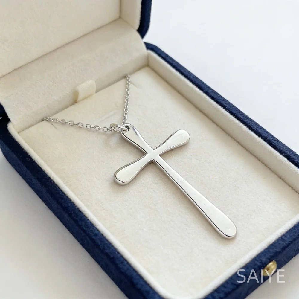Trendige 925 Sterling Silber Flache Kreuz-Anhänger Halskette Einfacher Polierter Modeschmuck für Männer Frauen Tägliches Tragen Geschenk