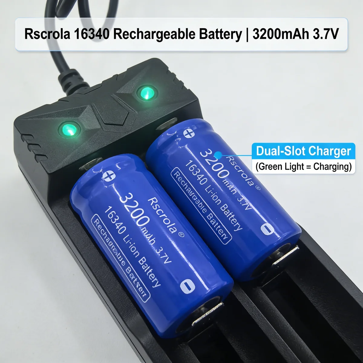 Rscreola 16340 Rechargeable Li-ion Battery 3.7V 3200mAh High Capacity Long Runtime for Tactical Flashlight Camera Laser Pointer